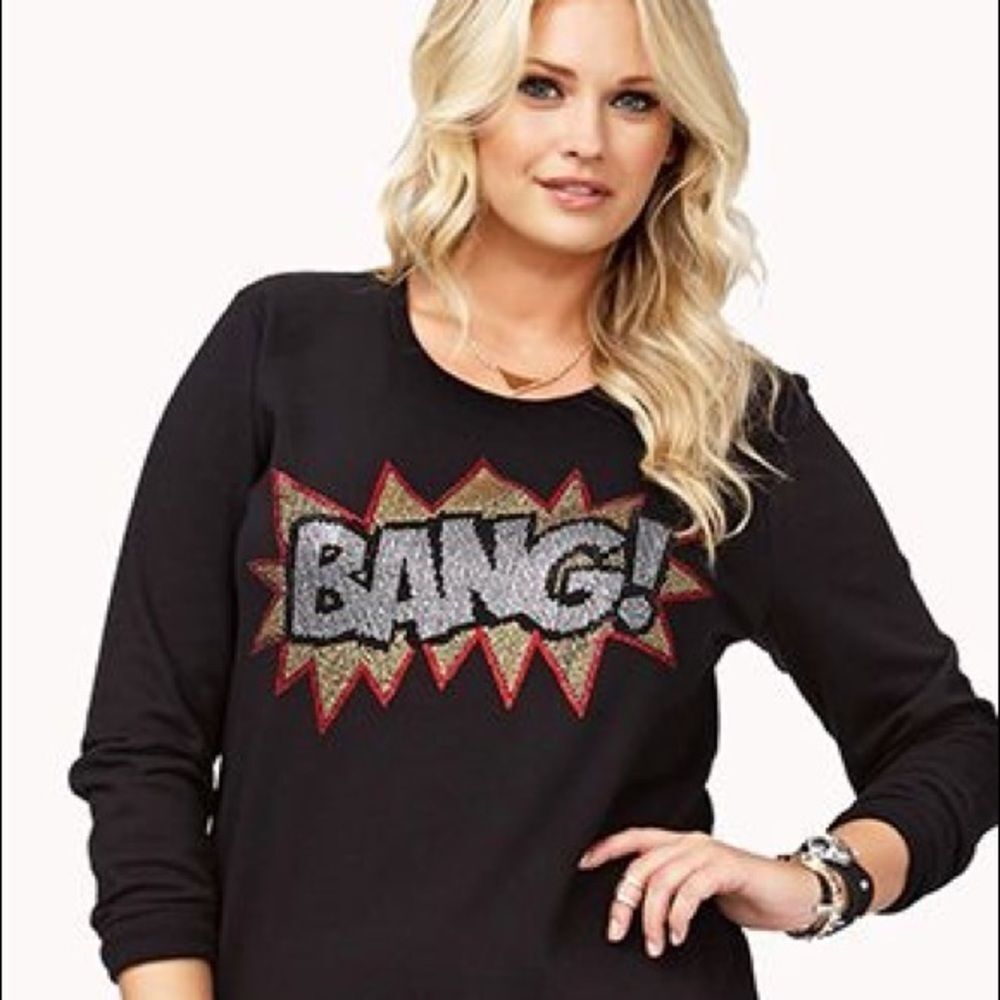3x Forever 21 Graphic Sequin Bang Sweater Black